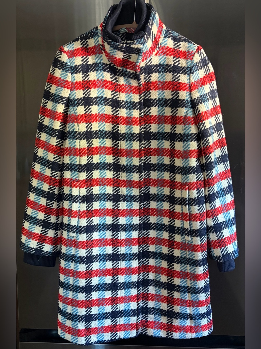 Banana Republic Italian Plaid Wool Blend Stadium Coat XS Sporty Preppy Cozy EUC